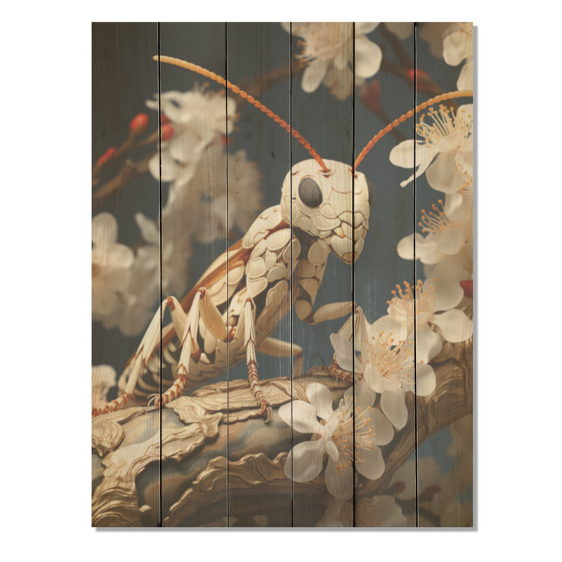 «Delicate Infiltrator Ivory Ant - Ant», art mural sur bois de pin naturel, H 40 po x l 30 po