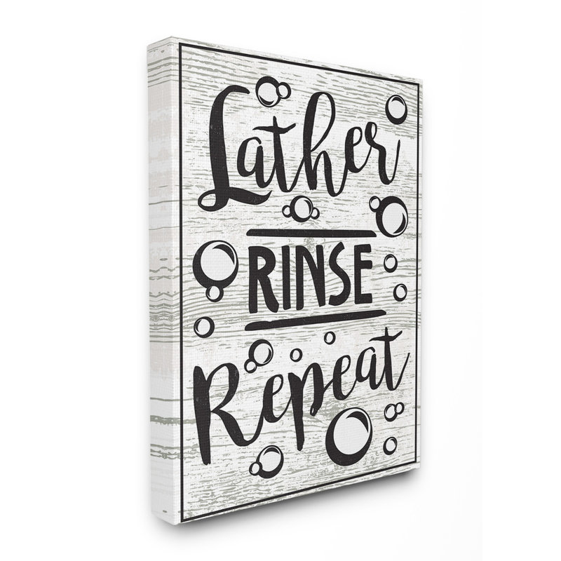 «Lather Rinse Répétition typographie avec bulles», impression, H 20 po x l 16 po x P 1,5 po, Toile