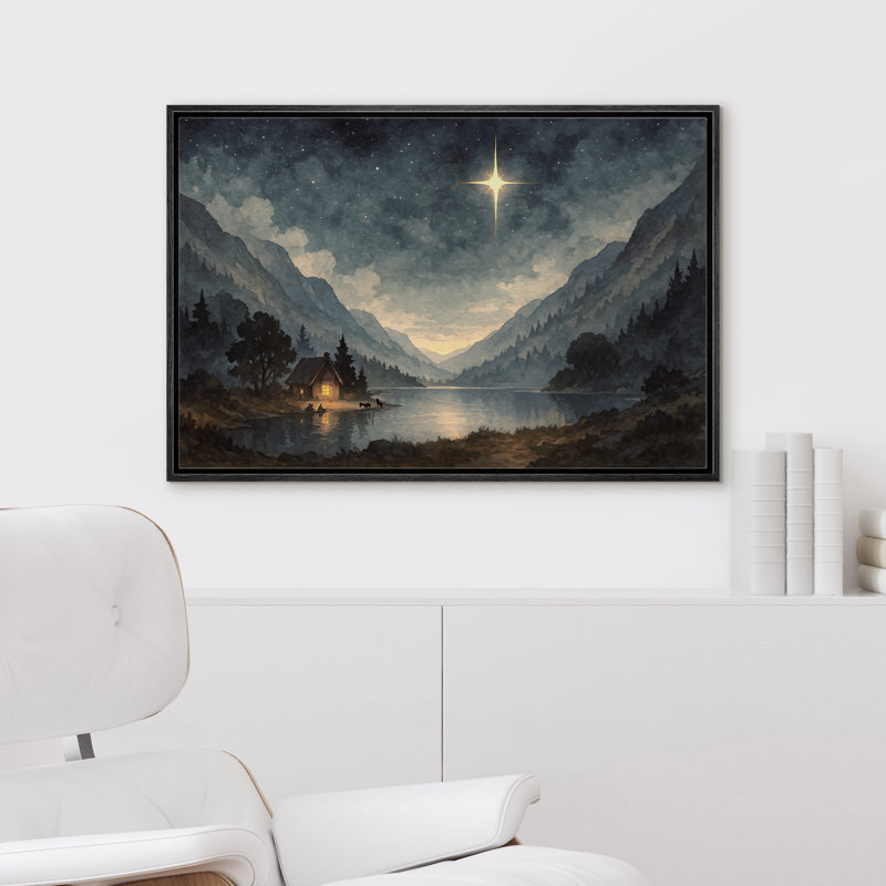 Nuit étoilée, chalet de montagne, décoration murale de chambre à coucher de Bethléem, reproduction d'art sur toile encadrée