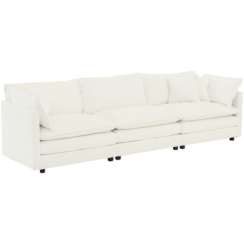 Canapé modulaire avec structure en bois massif et chenille, Blanc