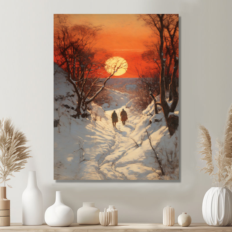 Coucher de soleil sur la forêt d'hiver - impression d'art mural forêt, Toile tendue, H 44 po x l 34 po x P 1,5 po