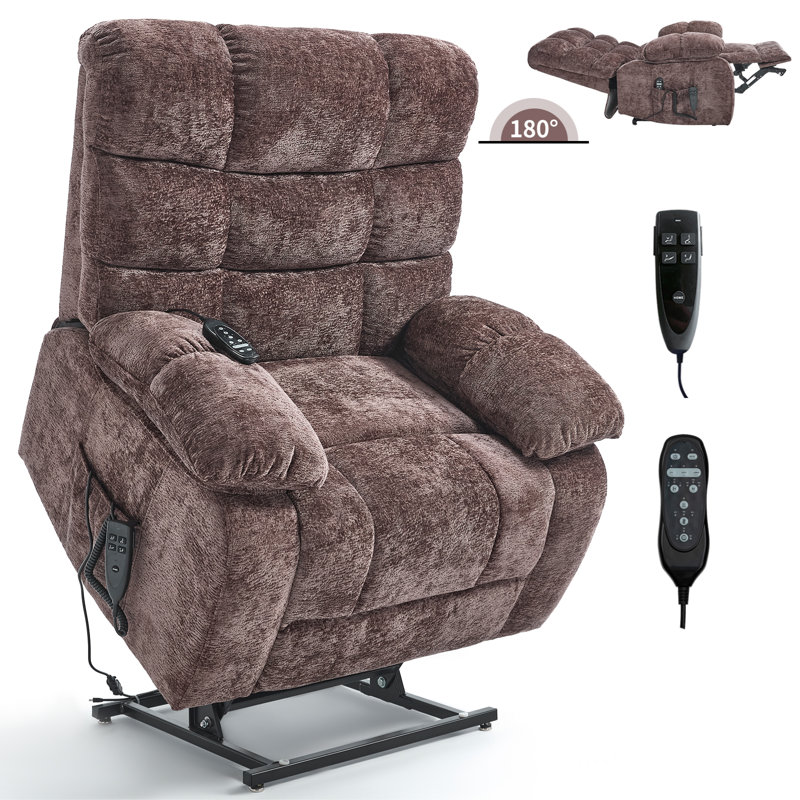 Fauteuil inclinable Lift avec chaleur et massage, double moteur, télécommande électrique, jusqu'à 350 lb, brun
