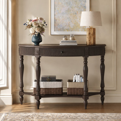 Rustic Vintage Half‑Moon Console Table with Drawer & Open Shelf
