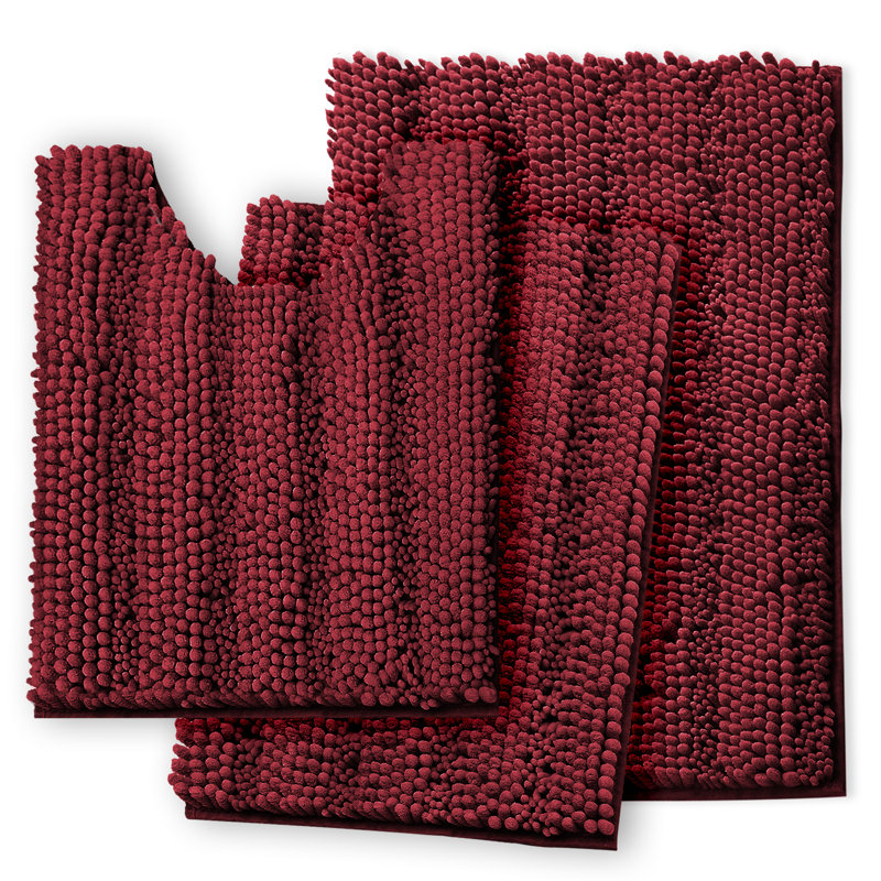 Clara Clark Chenille Microfiber Bathroom Rugs with Non-Slip Backing, Red