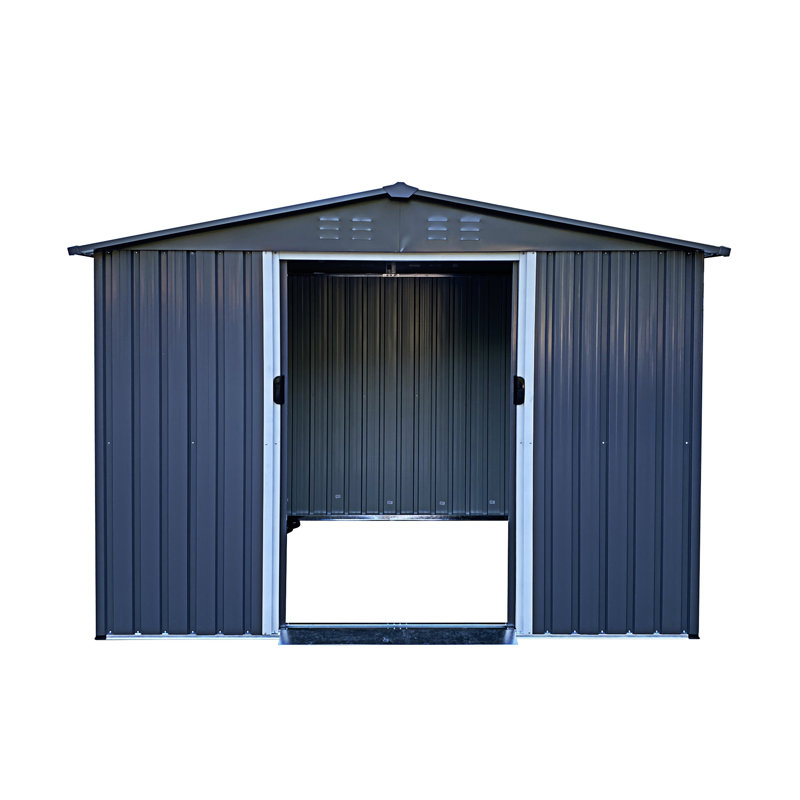 Dark Gray 8 x 6 FT Metal Outdoor Storage Shed with Sliding Doors