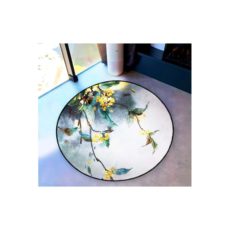 Gray Themed Flower Patterned Round Woven Base Modern Decorative Carpet, Round 2'8"