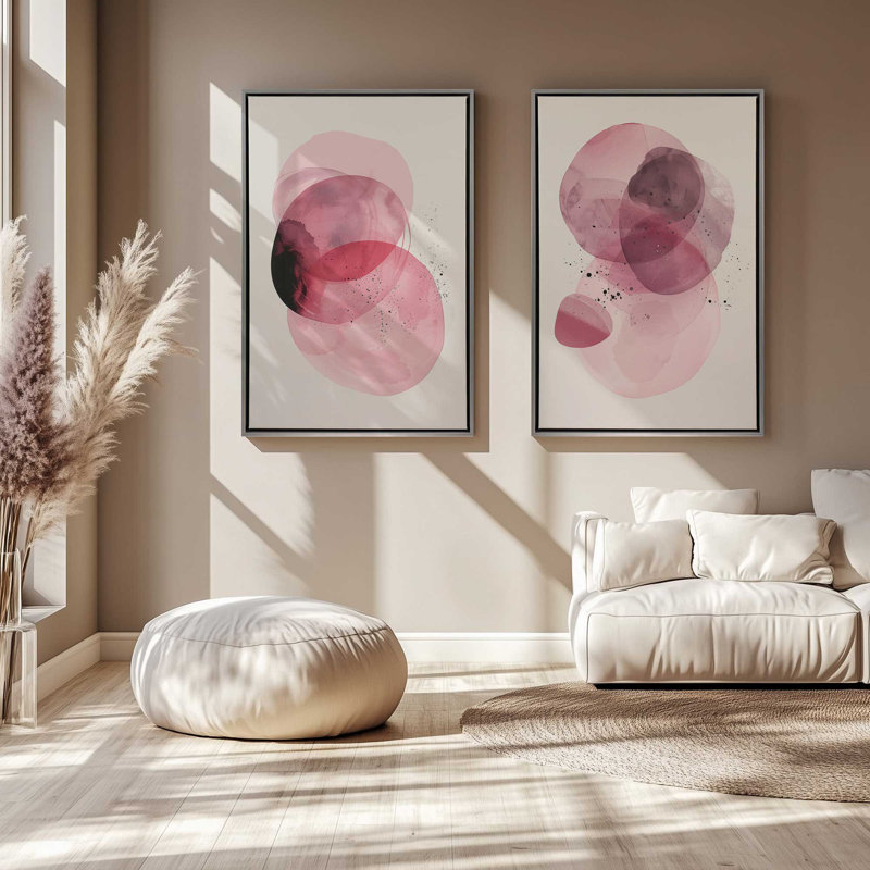 Ensemble de 2 quartz rose Aura, H 12 po x l 18 po, Cadre flottant noir satiné