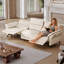 Canapé inclinable électrique en cuir pleine fleur blanc cassé avec double moteur, canapé modulaire inclinable moderne à 3 places avec console et ports USB pour le salon-1456491107