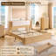 Lit plateforme moderne Adison King avec tiroirs de rangement et station de recharge, tête de lit rembourrée avec ports USB et prises électriques, sommier à lattes robustes en bois, montage facile, chêne naturel, sans sommier tapissier, montage facile-2002807814-2002807811