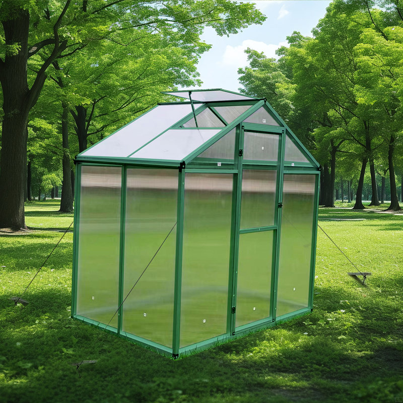 Base surélevée en polycarbonate à effet de serre et serres en aluminium robuste, H 86,42 po x l 49,13 po x P 72,83 po, Vert