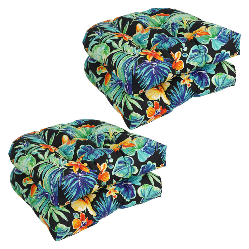 Outdoor 5'' Rocking Chair Seat Cushion, Black/Blue