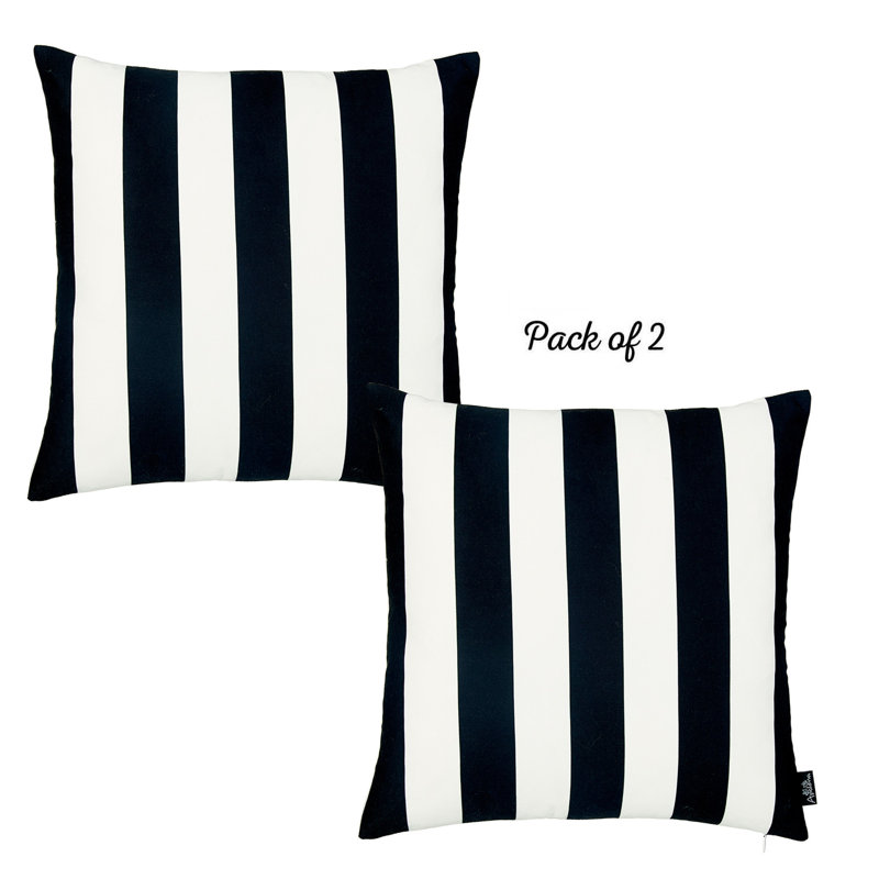 Black and White Striped Polyester Euro Throw Pillow Covers Set