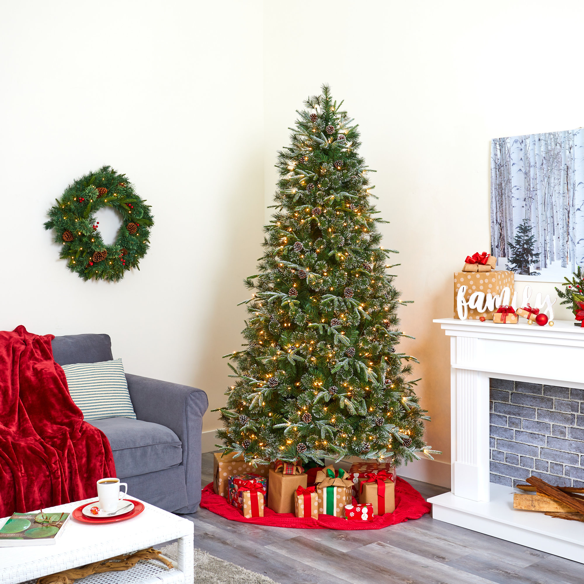 Lighted Artificial Pine Christmas Tree, 7.5' H