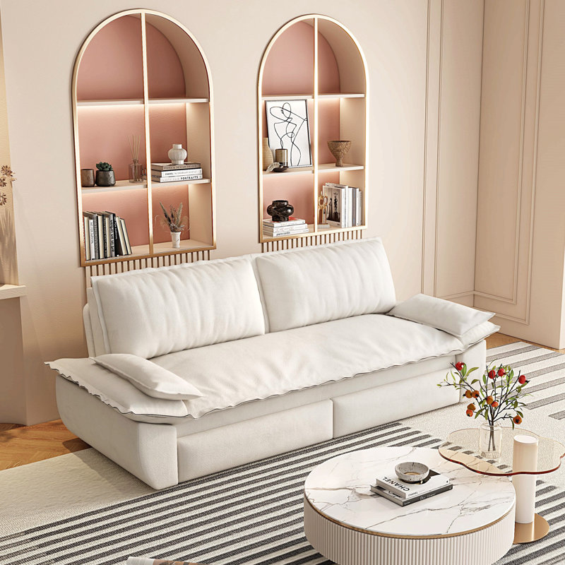 Grand canapé-lit escamotable de 73,2 po, canapé-lit convertible 3 en 1, causeuse multifonctionnelle en velours, Velours beige