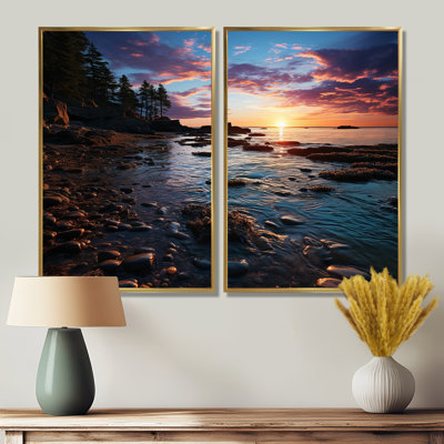 Coucher de soleil au parc national Acadia USA - Grande décoration murale 2 panneaux États-Unis