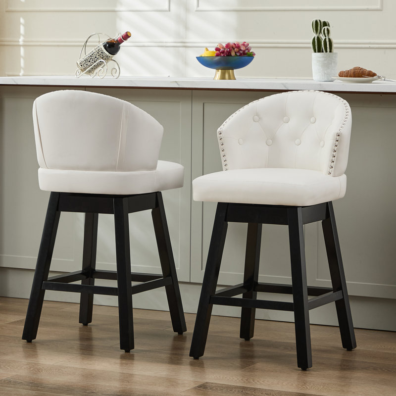 Aadhvika Upholstered BarStools with Solid Wood Frame, Counter Stool (26" Seat Height), White/Faux Leather