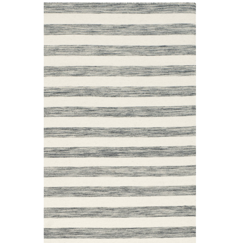 Waukena Hand Woven Flat Weave Wool/Cotton Striped Rug in Ivory/Gray, Square 6'