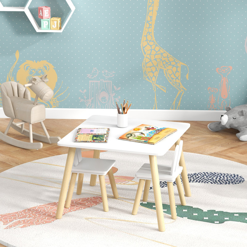 AIYAPLAY 3 Pieces Toddler Table and Chair Set Cute Bunny Ear Backrest White