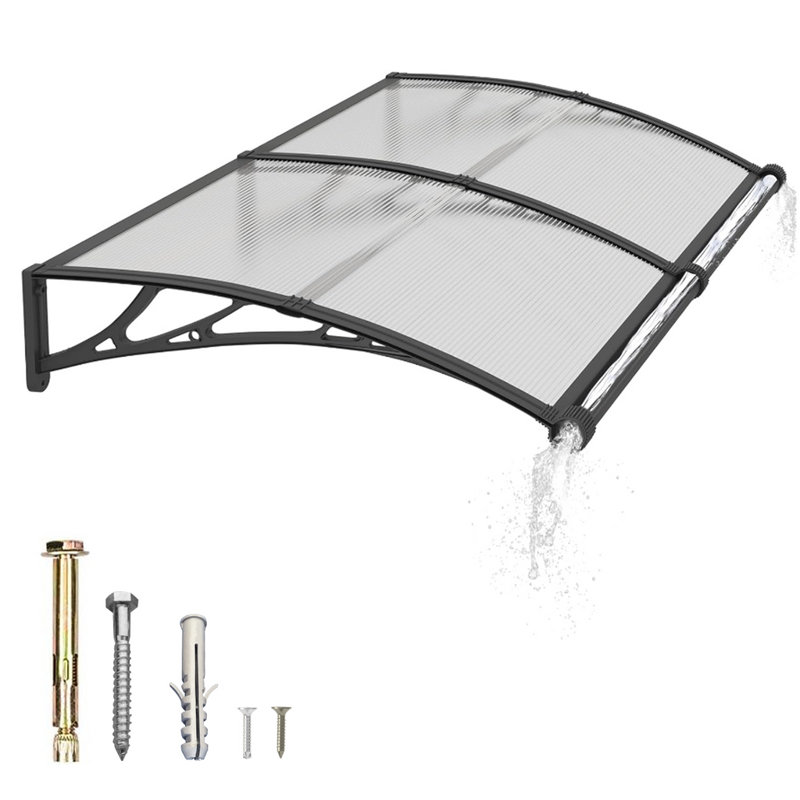Abri de patio extérieur en polycarbonate avec auvent de fenêtre, H 8,66 po x l 78,74 po x P 39,37 po, Transparent/noir
