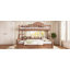 Lit superposé simple au-dessus de grand lit simple avec rangement, garde-corps courbés et tablettes latérales, structure en bois massif, aucun sommier nécessaire (sans matelas)