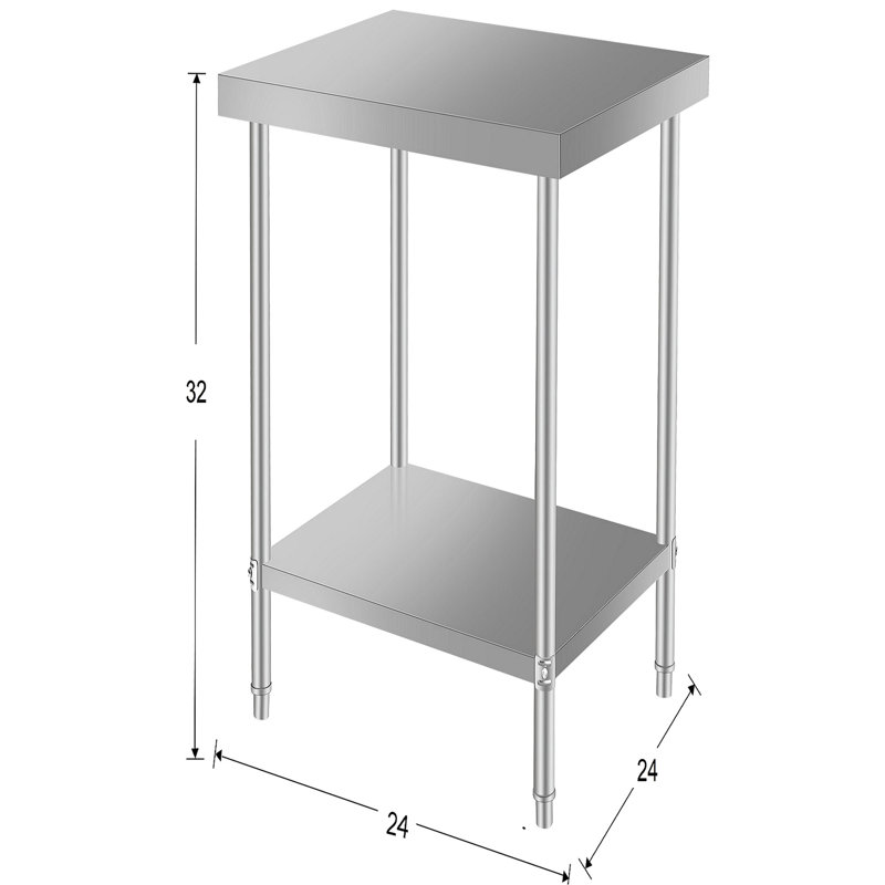 Table de préparation commerciale en acier inoxydable pour la maison et le restaurant de 24 po x 24 po, hauteur de 32 po, idéale pour la préparation à domicile, hauteur, durabilité