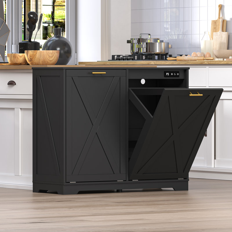 Armoire à déchets double inclinable 20 gallons, armoire de rangement autoportante en bois avec désodorisant et ion négatif (ne pas inclure la poubelle)