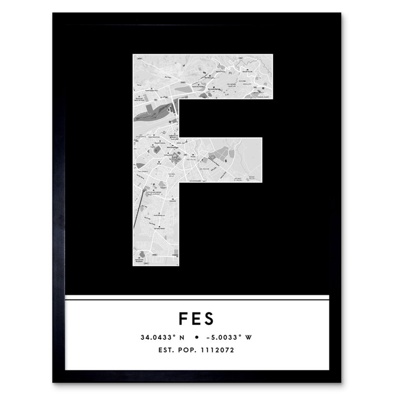 Fes City Map Fes Morocco City Map - Single Picture Frame Typography