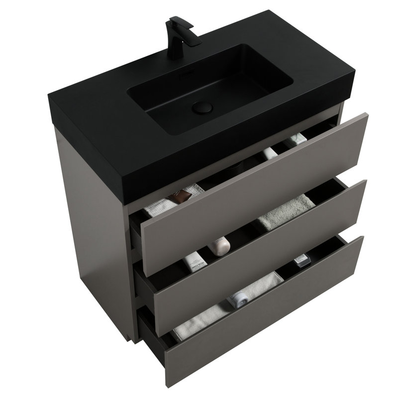 Meuble-lavabo gris 36 po avec lavabo - moderne, grand rangement, fonctionnement silencieux, espace de tiroir suffisant, espace de rangement