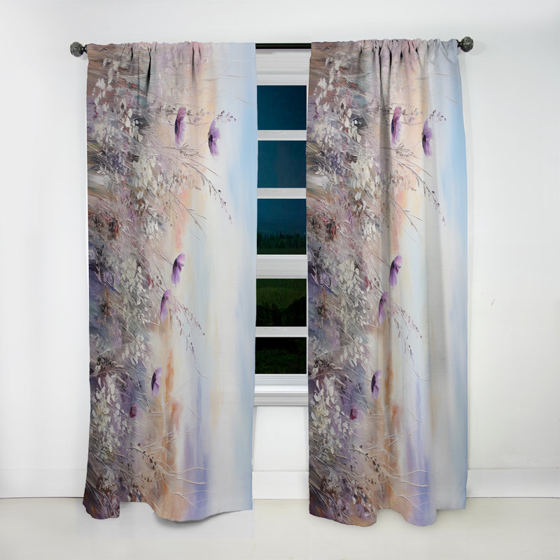 Minimal Purple Herbs Country Charm - Rideau floral obscurcissant avec fleurs - 1 panneau, L 52 po x L 108 po