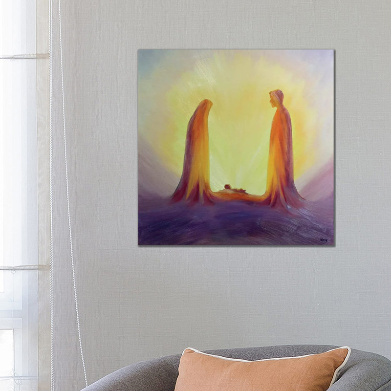 Mary And Joseph Look With Faith On The Child Jesus At His Nativity, 1995 by Elizabeth Wang - Painting on Canvas