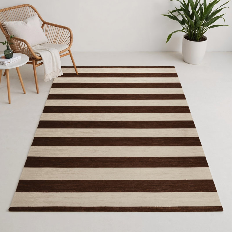 Tapis intérieur / extérieur beige HorizontalStripes, Rectangulaire 3 pi x 5 pi