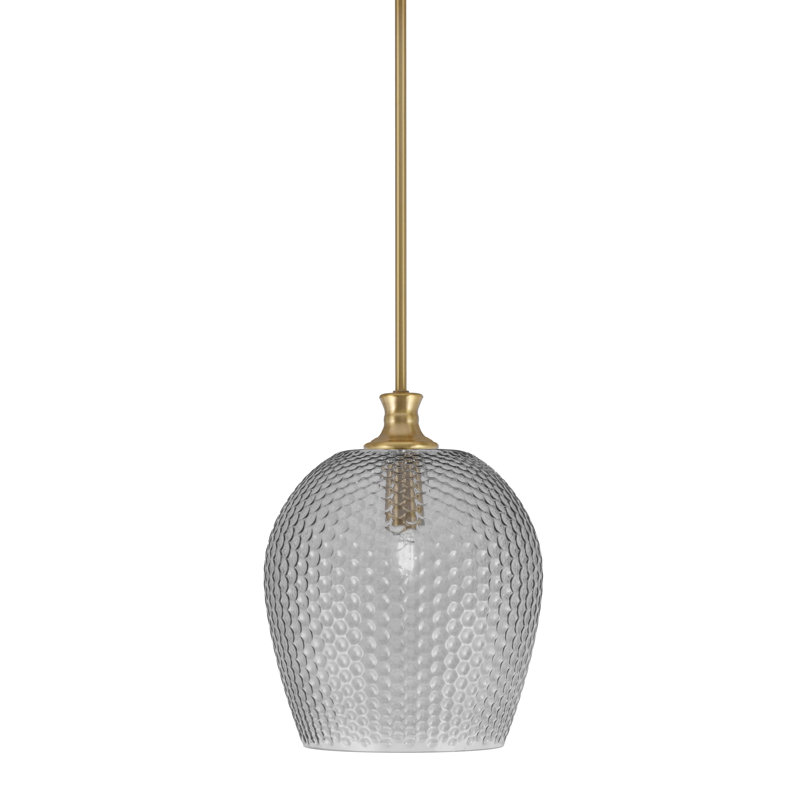 Luminaire suspendu Quapaw Zola avec verre texturé fumé 12 po, Laiton New Age