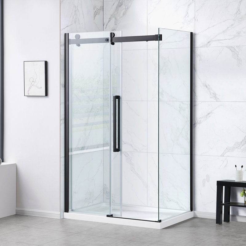 Ensemble de douche rectangulaire en acier inoxydable 3 pièces 32 po x 48 po x 81 po OVE Decors Bel, Noir mat