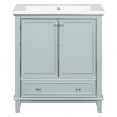 Ensemble de meuble-lavabo 30 po avec lavabo, armoire de salle de bain multifonctionnelle avec portes et tiroir, structure solide et panneau de fibres à densité moyenne