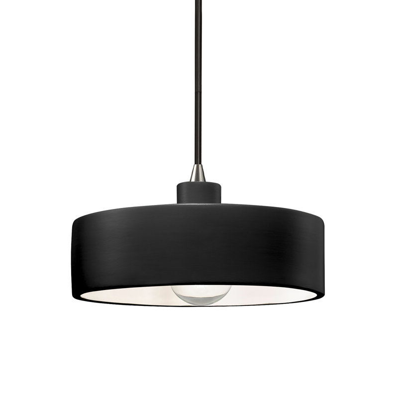 Luminaire suspendu cylindrique à 1 lumière Colgate, Nickel brossé, Noir mat carbone