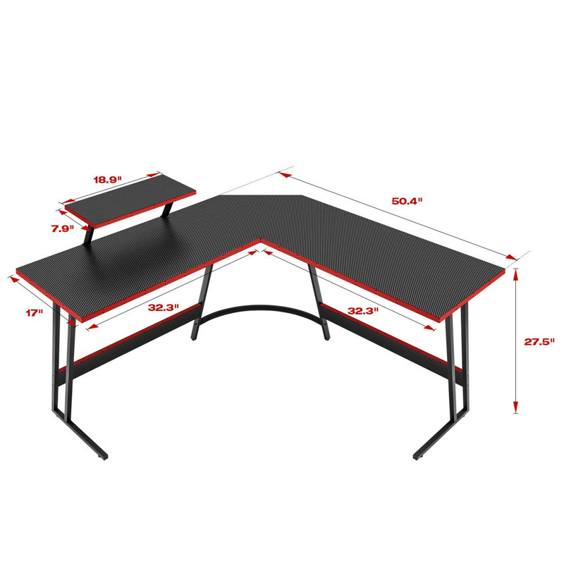 L Shaped Corner Computer Desk, Black, 27.5" H x 51" W x 51" D