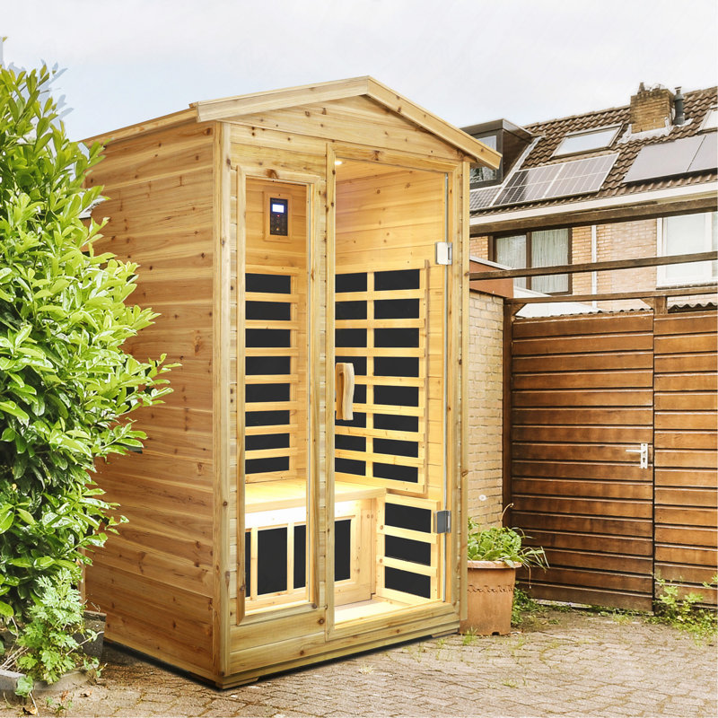 Sauna extérieure infrarouge pour 2 personnes en bois de sapin vieilli