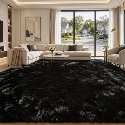 Tapis moelleux noir moelleux lavable à poils longs, tapis moelleux et pelucheux pour le salon, la chambre de bébé et la salle de jeux