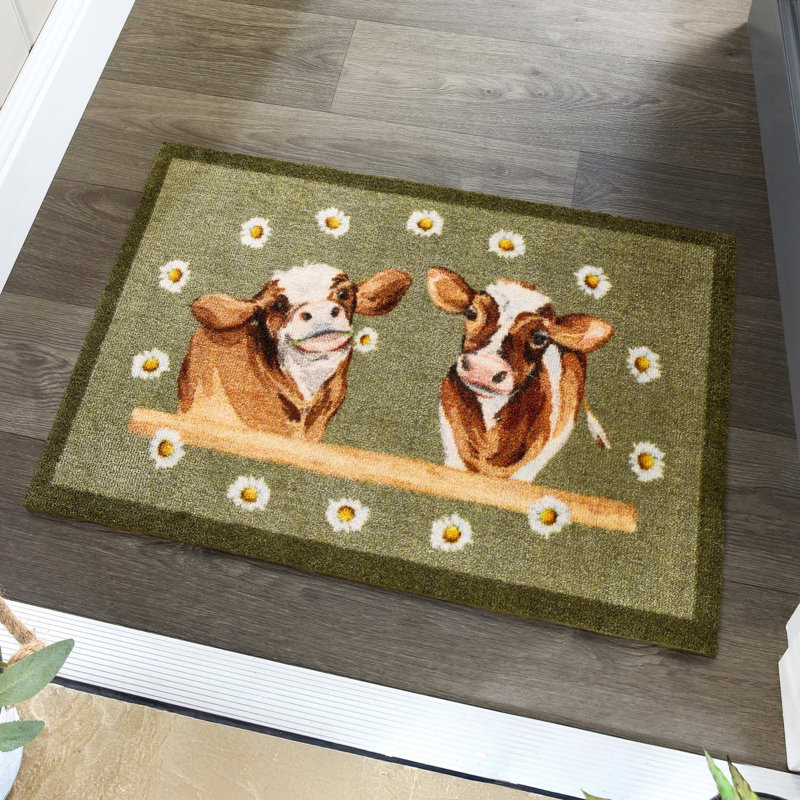 Non-Slip Daisy Cow Indoor Doormat, 50cm W x 75cm L