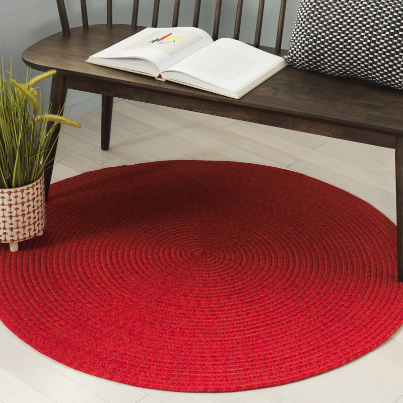 Tapis d'intérieur / extérieur tissé à la main Performance de couleur unie Graddy, Rond 4 pi