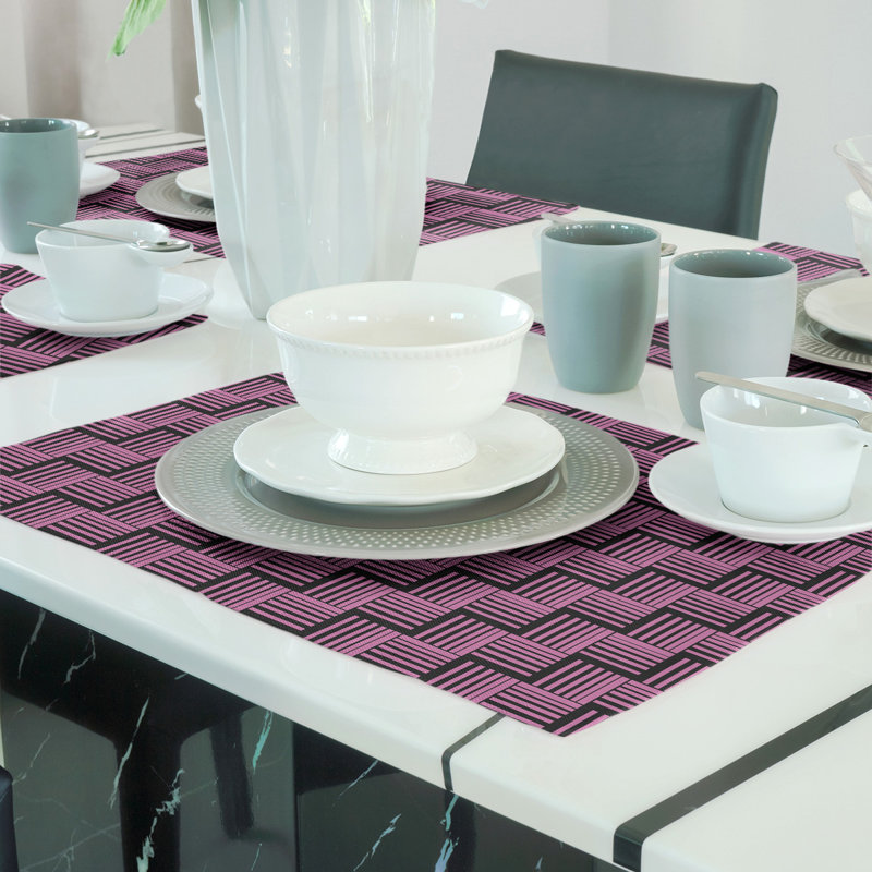 Jaya Polyester Geometric Rectangle Placemat, Light Pink/Black, Cotton