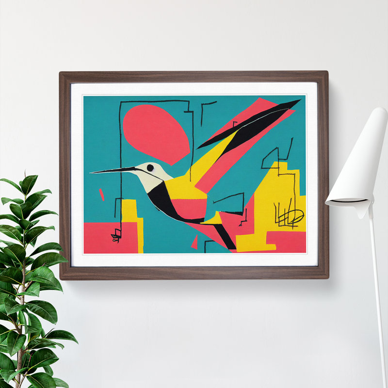 Hummingbird Graffiti Abstract 1 Piece Single Picture Frame Wall Art, 46cm H x 64cm W x 2cm D, Walnut