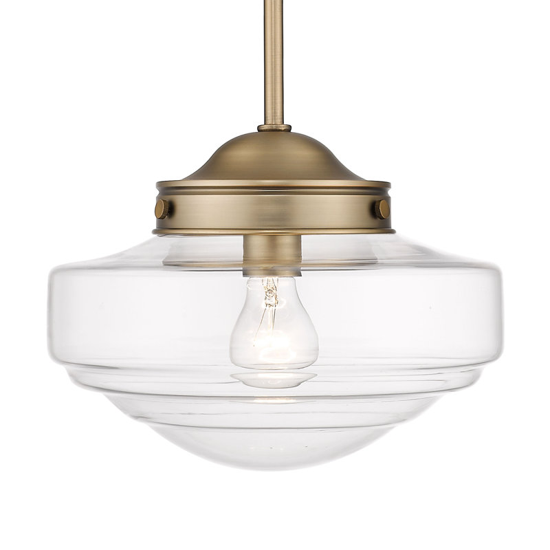 Luminaire suspendu de style école à 1 lumière Ingalls , Verre transparent, Laiton moderne