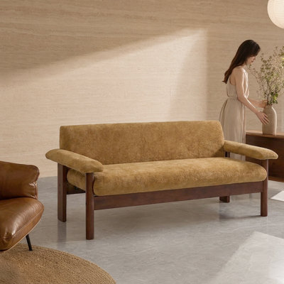 Canapé minimaliste à deux places en chenille - Sofa moderne capitonné avec accoudoirs rembourrés et coussin d'assise amovible