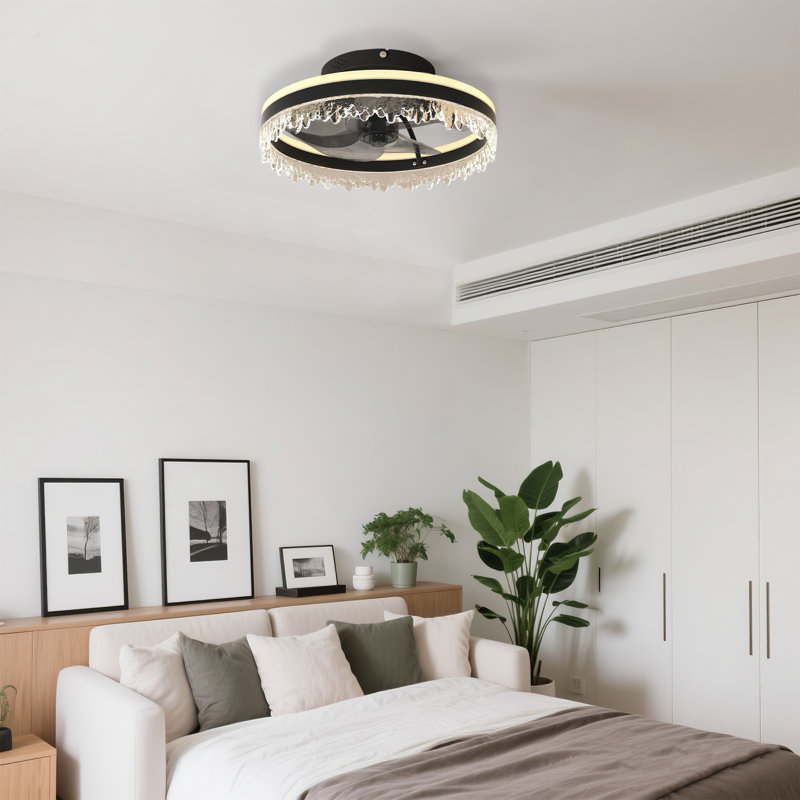 Indoor Bedroom Flush Mount Ceiling Fan with Light, LED Bladeless Ceiling Fan with Remote Control and Light Kit Include, Ideal For Low Ceilings