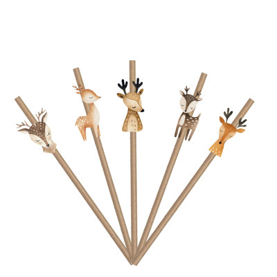 10 pailles en papier animaux boho deer
