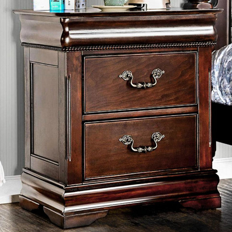 Table de chevet élégante en cerisier avec rangement dissimulé et 2 tiroirs pour la chambre à coucher