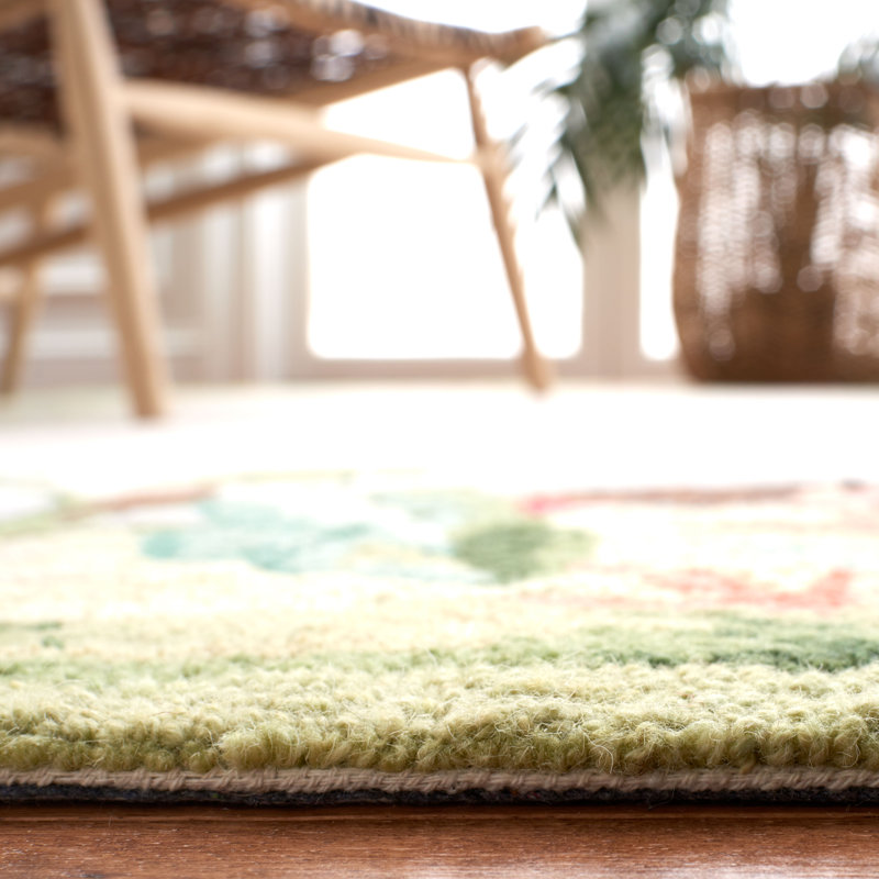 Tapis vert en laine bouclée fabriqué à la main Hogle, Rectangle 8 pi x 10 pi