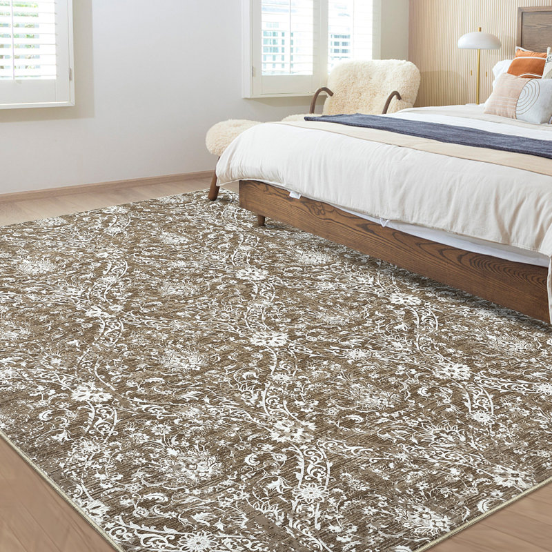 Area Rug 8×10 Vintage Machine Washable Rugs Non Slip Distressed Floral Foldable Carpet for Bedroom Living Room Playroom