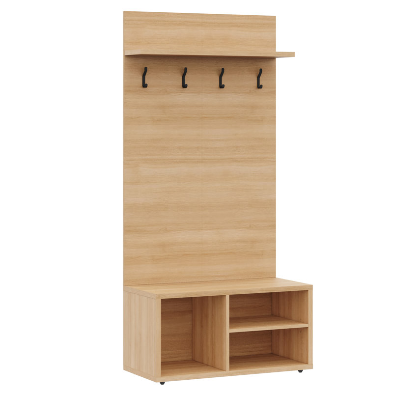 Banc de rangement pour chaussures avec porte-manteau mural Porto, Beige